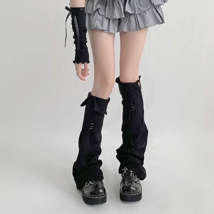 Goth Grunge Distressed Knit Leg Warmers - Vedlit