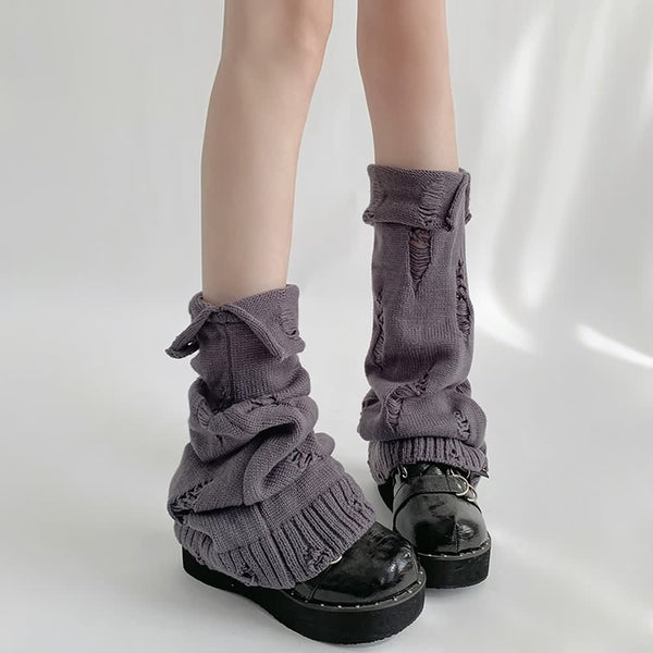 Goth Grunge Distressed Knit Leg Warmers - Vedlit