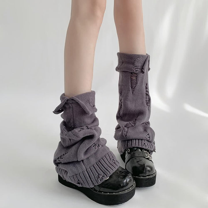 Goth Grunge Distressed Knit Leg Warmers - Vedlit