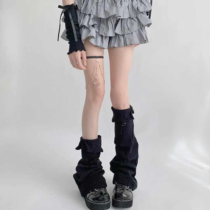 Goth Grunge Distressed Knit Leg Warmers - Vedlit