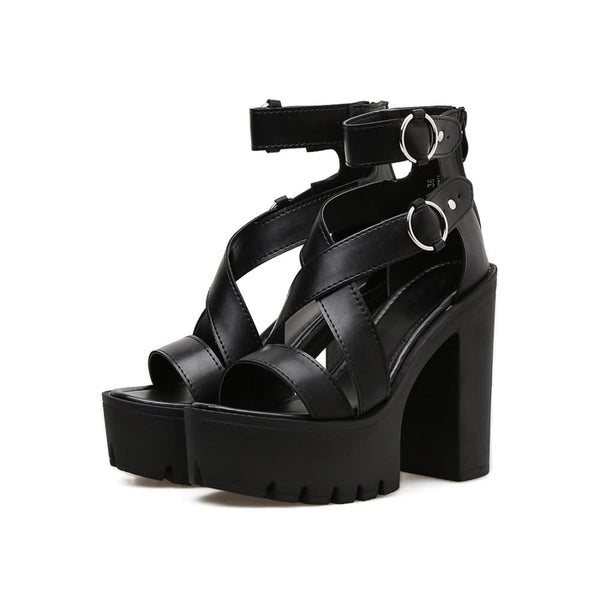 Gothic Ankle Strap High Heel Platform Sandals - Vedlit