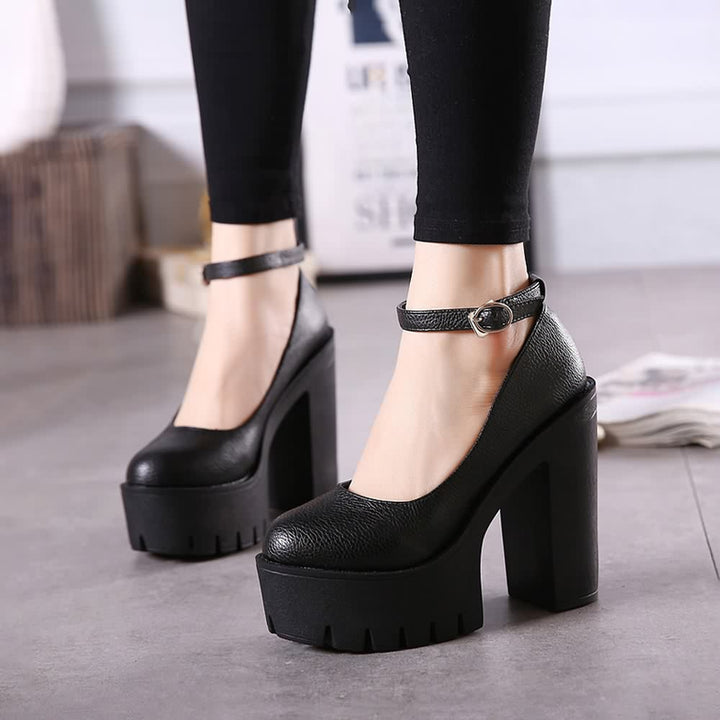 Gothic Ankle Strap Platform Pumps - Vedlit