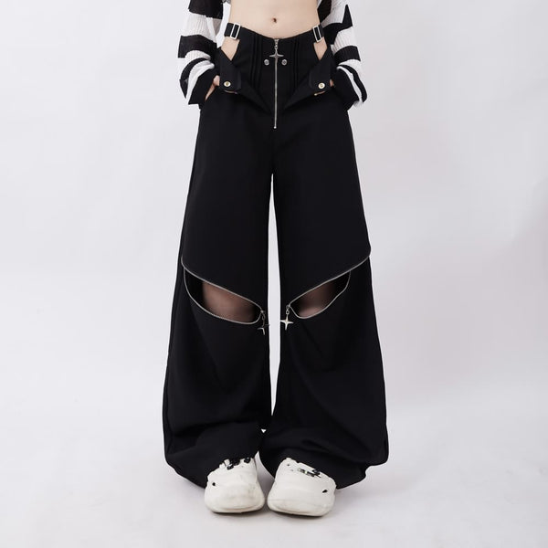 Gothic Baggy Pants with Hip Cut Out - Vedlit