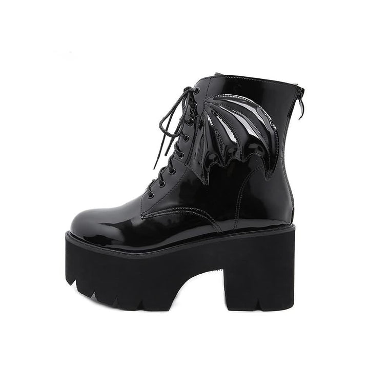 Gothic Bat Lace Up Platform Boots - Vedlit