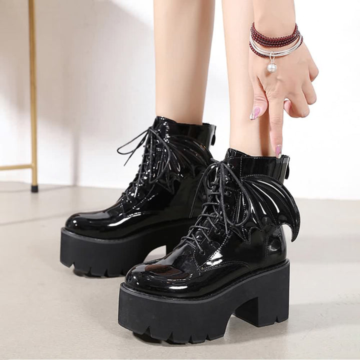 Gothic Bat Lace Up Platform Boots - Vedlit