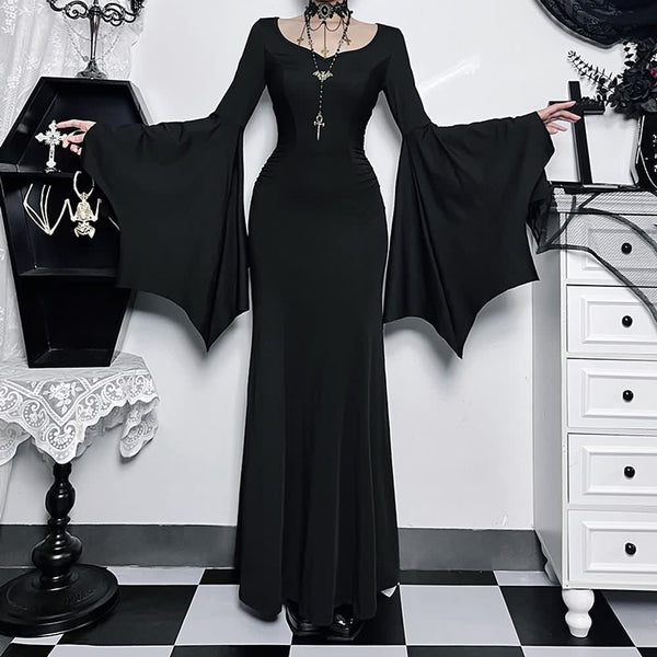 Gothic Bat Sleeve Maxi Dress - Vedlit