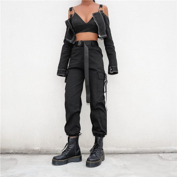 Gothic Buckle Strap Cargo Pants - Vedlit