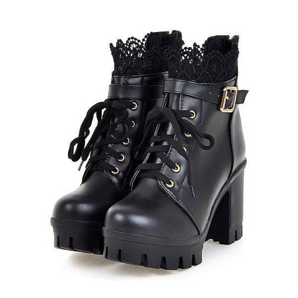 Gothic Buckle Strap Lace Platform Boots - Vedlit