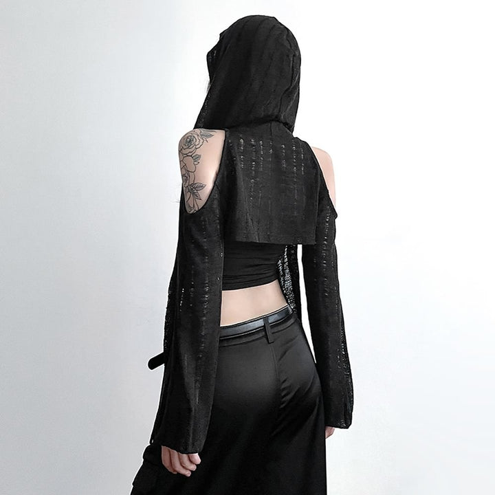 Gothic Cold Shoulder Hooded Shrug Top - Vedlit