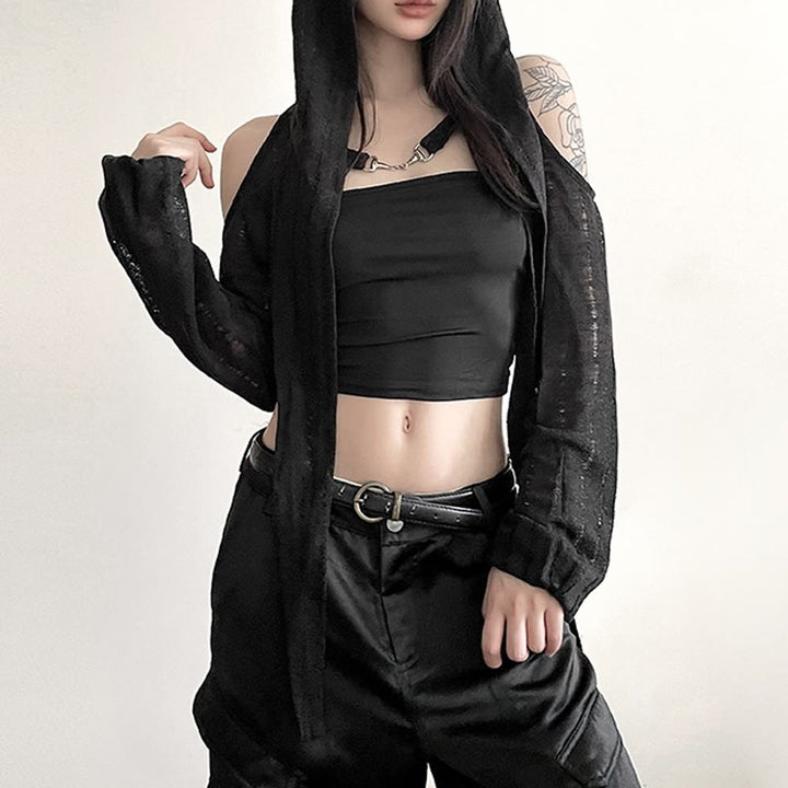 Gothic Cold Shoulder Hooded Shrug Top - Vedlit