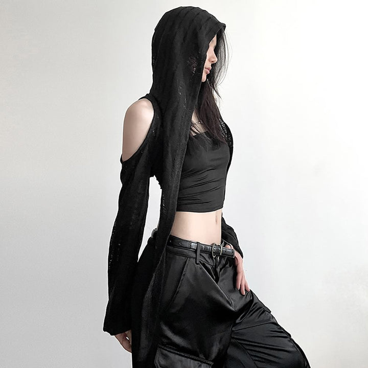 Gothic Cold Shoulder Hooded Shrug Top - Vedlit