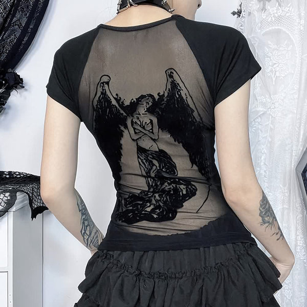 Gothic Dark Angle Mesh Back T-shirt - Vedlit