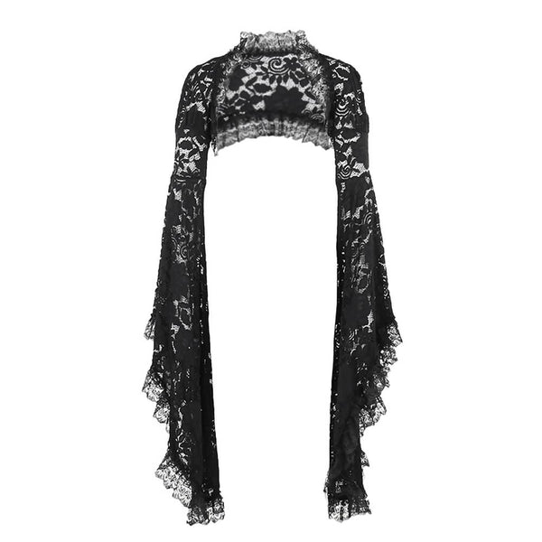 Gothic Floral Lace Bell Sleeves Shrug Top - Vedlit