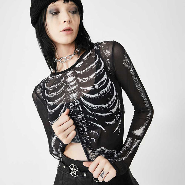 Gothic Glamour Sheer Skeleton Top - Vedlit