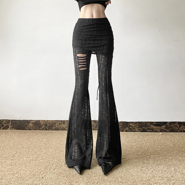 Gothic Grunge Distressed Flare Pants - Vedlit