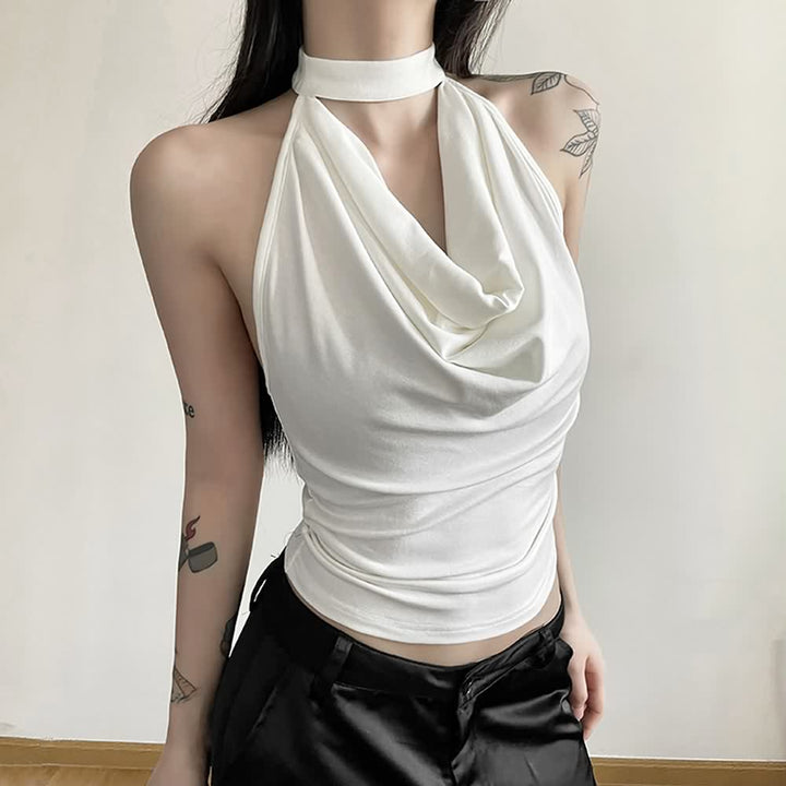 Gothic Halter Open Back Sleeveless Crop Top - Vedlit