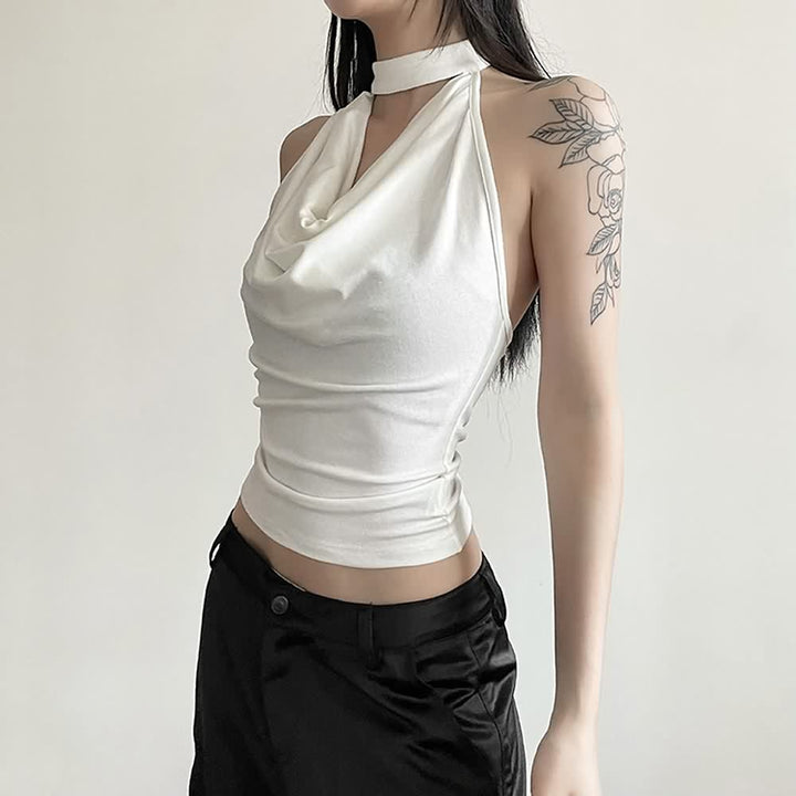 Gothic Halter Open Back Sleeveless Crop Top - Vedlit