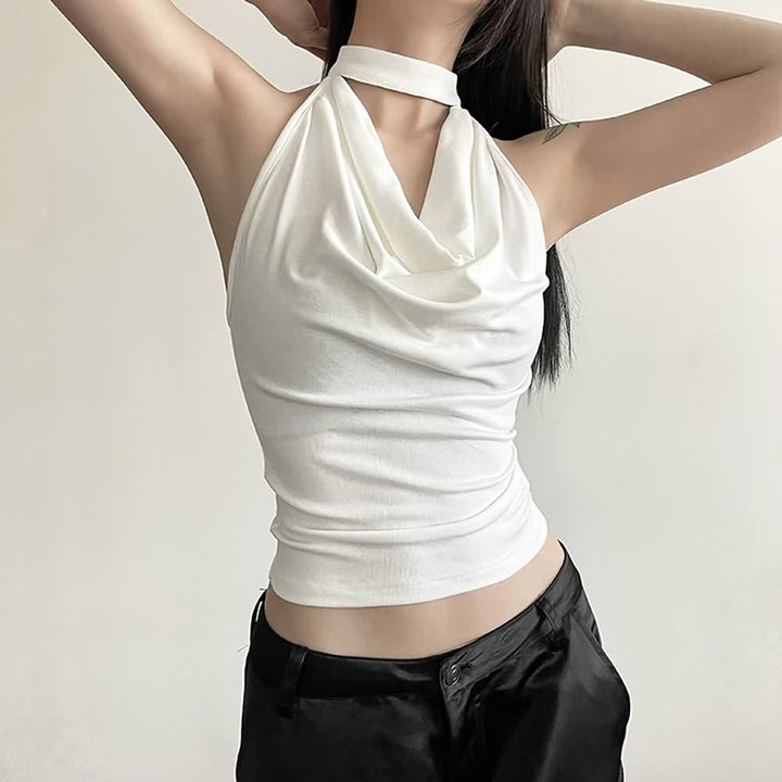 Gothic Halter Open Back Sleeveless Crop Top - Vedlit