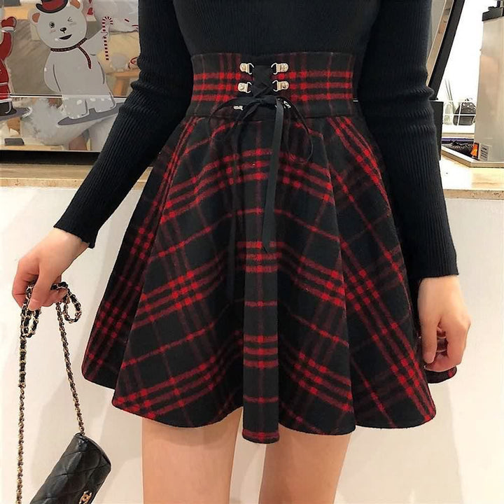 Gothic Harajuku Red Black Plaid Mini Skirt - Vedlit