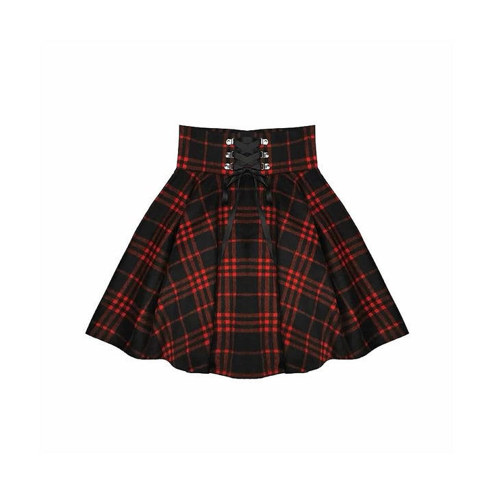 Gothic Harajuku Red Black Plaid Mini Skirt - Vedlit