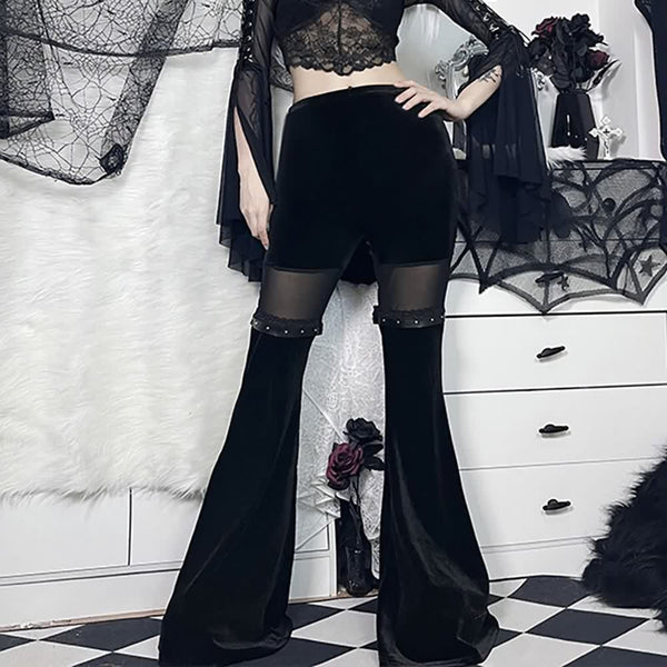 Gothic High Waist Velvet Flare Pants - Vedlit