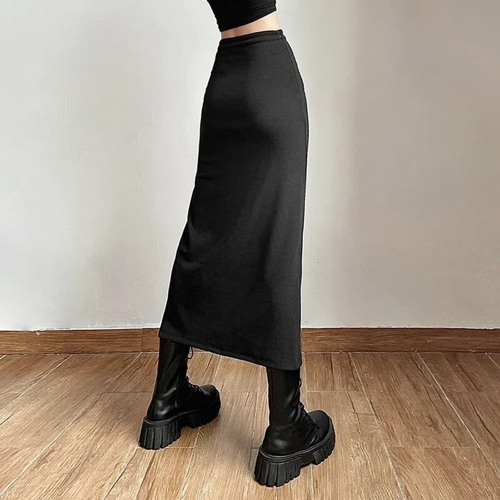 Gothic High Waisted Split Midi Skirt - Vedlit