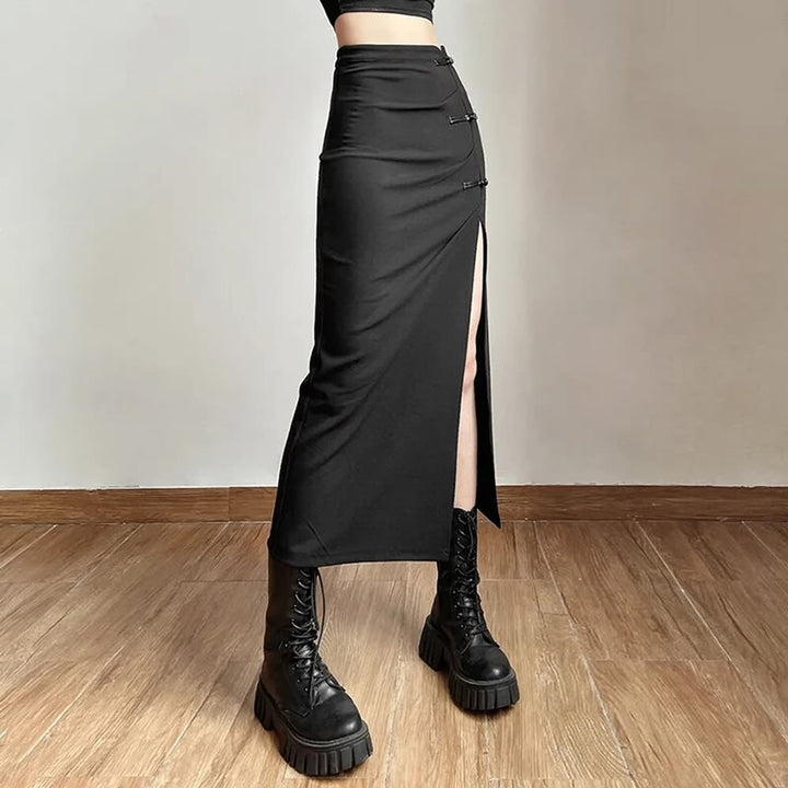 Gothic High Waisted Split Midi Skirt - Vedlit