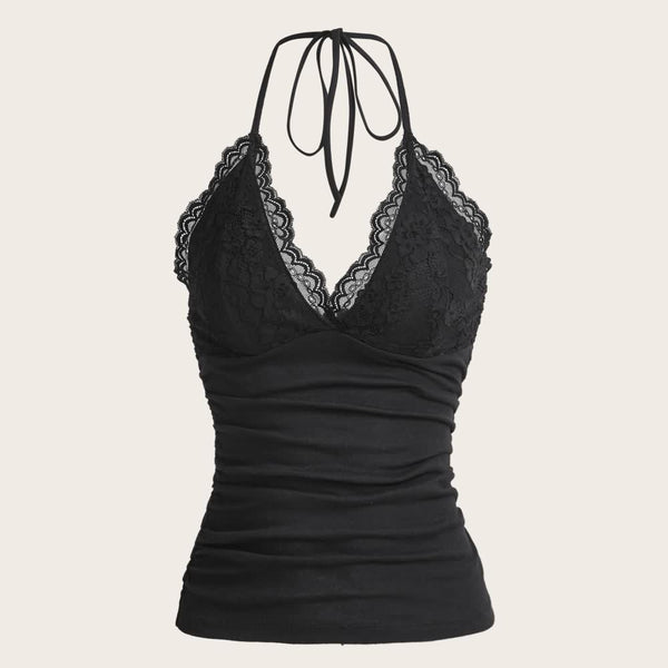 Gothic Lace Halter Crop Top - Vedlit