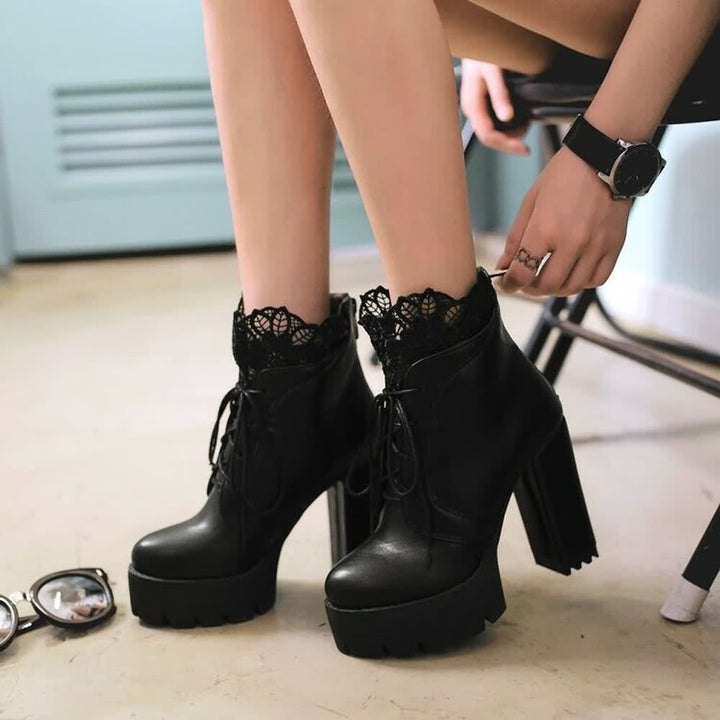 Gothic Lace Platform Boots - Vedlit