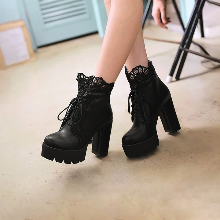 Gothic Lace Platform Boots - Vedlit