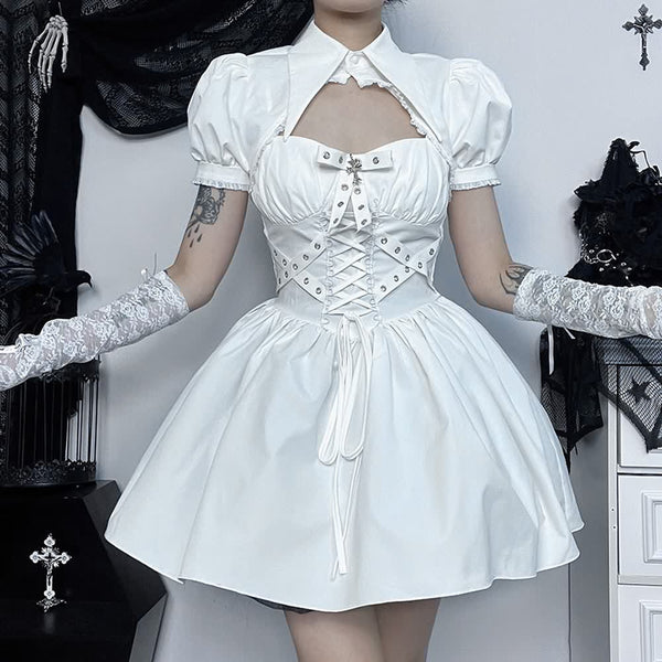 Gothic Lolita A-Line Mini Dress And Shrug Top Set - Vedlit