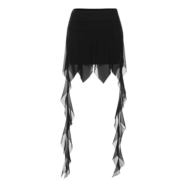 Gothic Mesh Overlay Handkerchief Mini Skirt - Vedlit