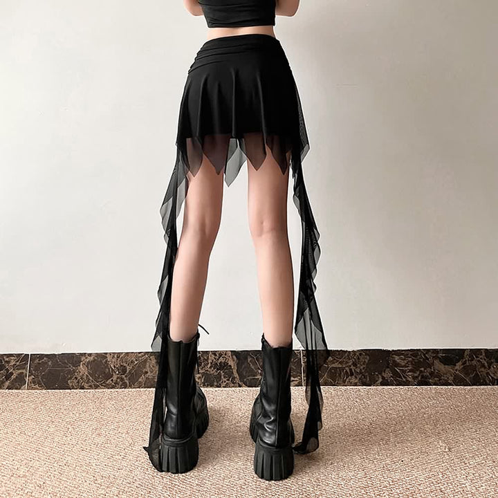 Gothic Mesh Overlay Handkerchief Mini Skirt - Vedlit