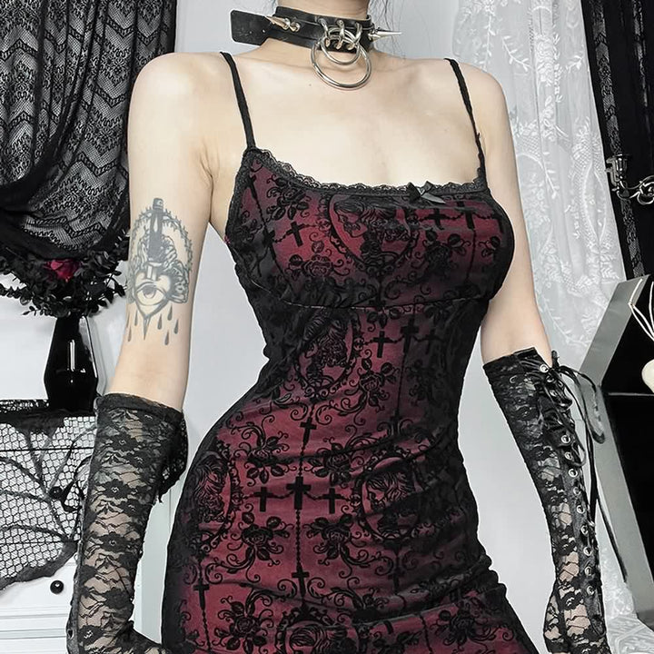 Gothic Mesh Overlay Sleeveless Midi Dress - Vedlit