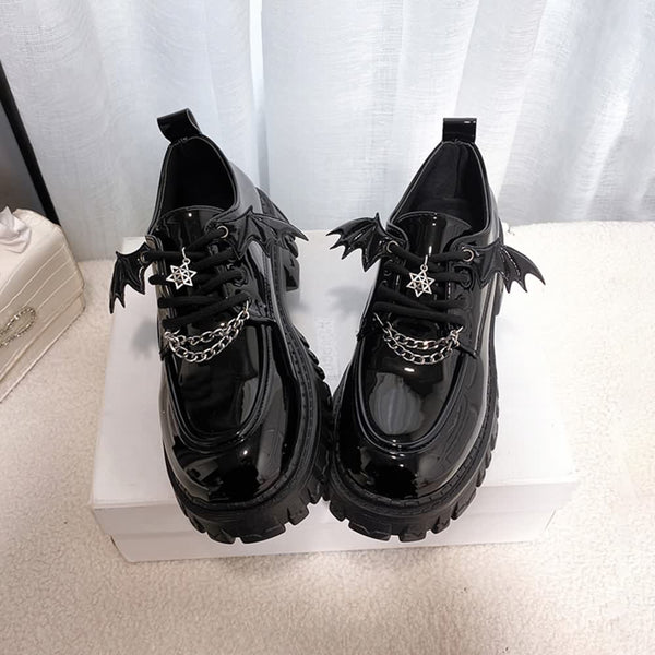 Gothic Punk Bat Oxford Platform Shoes - Vedlit