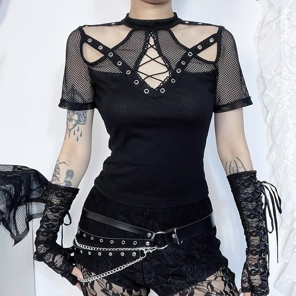 Gothic Punk Cut Out Mesh T-shirt - Vedlit