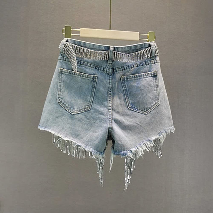 Gothic Punk Fringe Denim Shorts - Vedlit