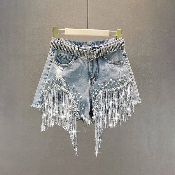 Gothic Punk Fringe Denim Shorts - Vedlit