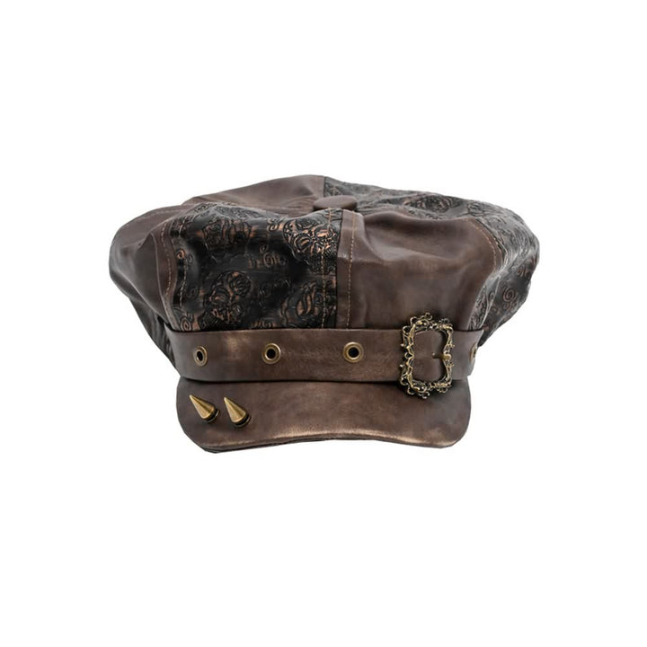 Gothic Punk Leather Metal Studded Hat - Vedlit