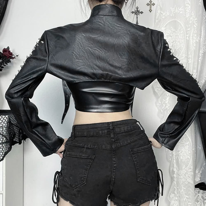 Gothic Punk Leather Rivet Shrug Jacket - Vedlit