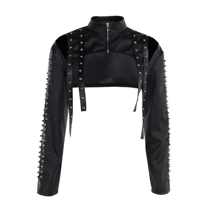 Gothic Punk Leather Rivet Shrug Jacket - Vedlit