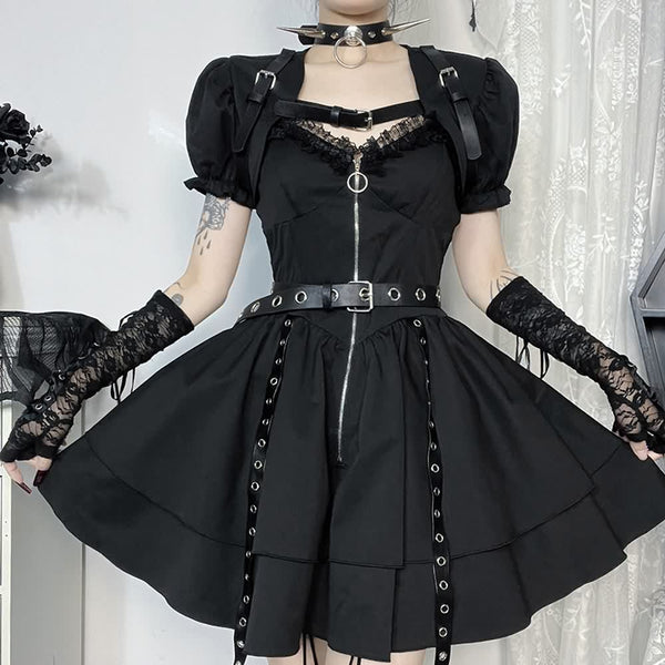 Gothic Punk Mini Dress And Short Sleeve Shrug Top - Vedlit