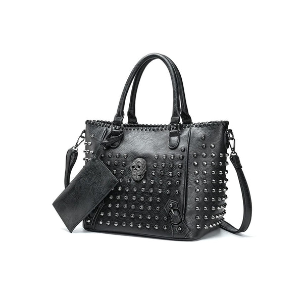 Gothic Punk Skull Studded Faux Leather Handbag - Vedlit