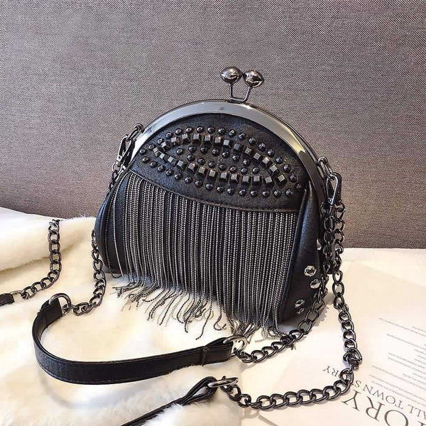 Gothic Punk Studded Fringe Shoulder Bag - Vedlit