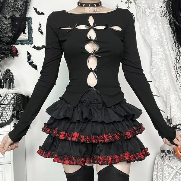 Gothic Ruffle Tiered Mini Skirt - Vedlit