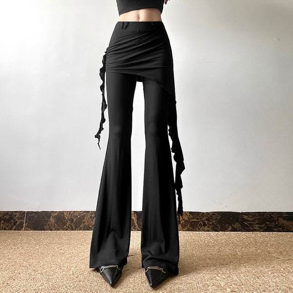 Gothic Skirt Overlay Flare Pants - Vedlit