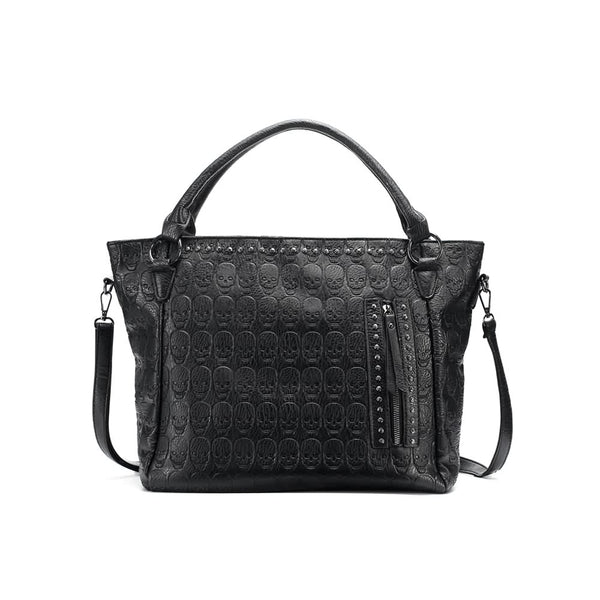 Gothic Skull Pattern Faux Leather Handbag - Vedlit