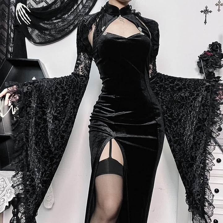 Gothic Slit Cheongsam Dress And Shrug Top - Vedlit