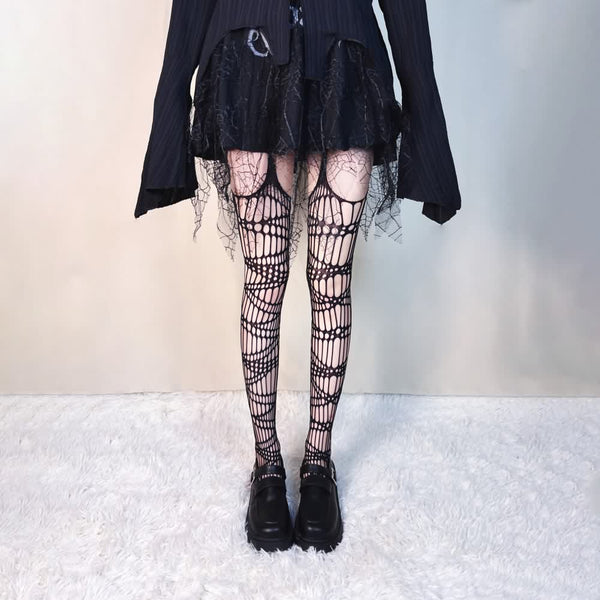 Gothic Spiderweb Fishnet Tights - Vedlit