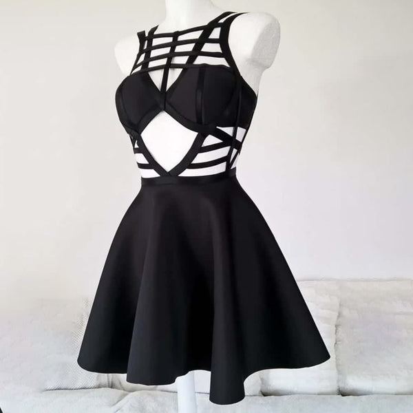 Gothic Strappy Cut Out Mini Dress - Vedlit